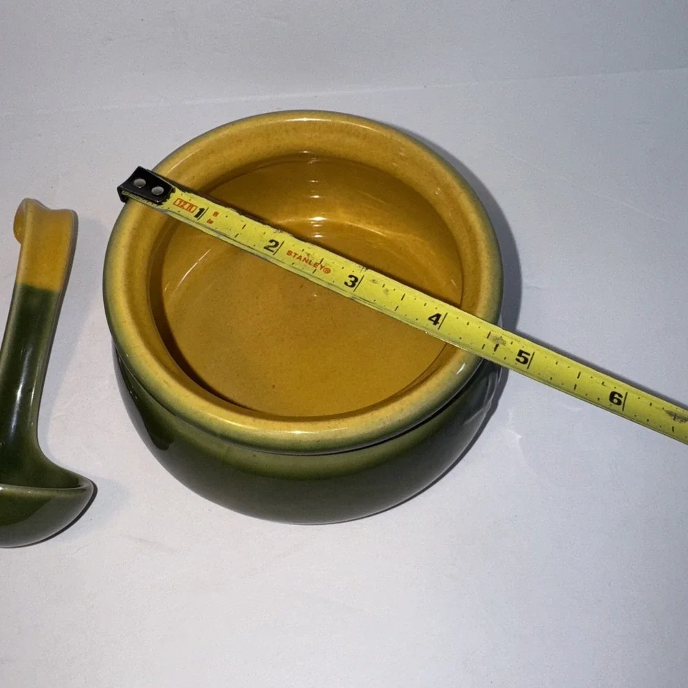 Pier 1 Imports Condiment Sauce Salsa Bowl w/ Ladle - Leaf Pattern - Olive